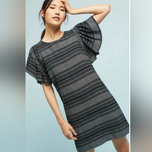Anthropologie Dresses & Skirts - ANTHROPOLOGIE Moon River Striped Denmark Flutter Sleeve Shift‎ Dress Size XS